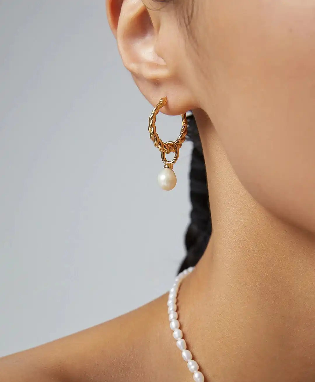 French Twisted Pearl Hoop Earrings