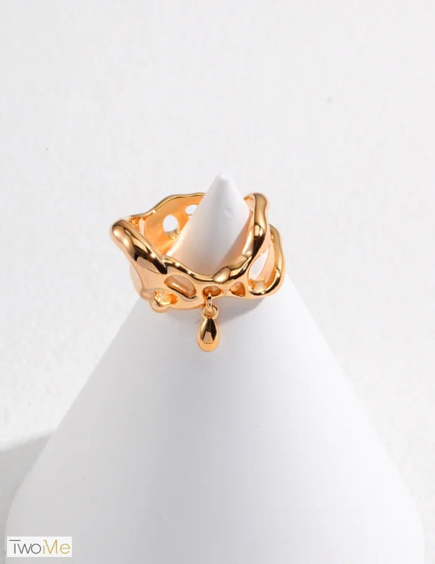 Minimalistischer unregelmäßiger Ring mit Teardrop-Anhänger - 18K vergoldet / Schmucketui - Jewelry & Accessories - Rings