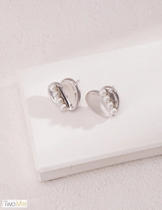 Ohrringe im Herzform mit Perlen - S925 Sterling Silber / Schmucketui - Jewelry & Accessories - Earrings - Stud Earrings