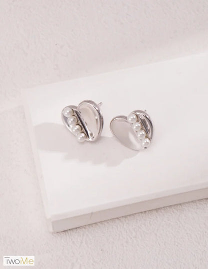 Ohrringe im Herzform mit Perlen - S925 Sterling Silber / Schmucketui - Jewelry & Accessories - Earrings - Stud Earrings